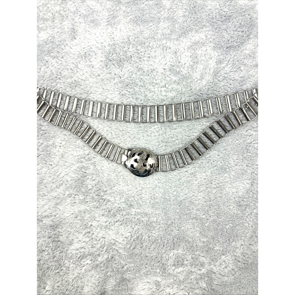 Body Chain Silver tone Metal Belt Buddha Embossed Buckle Adjustable to 34"